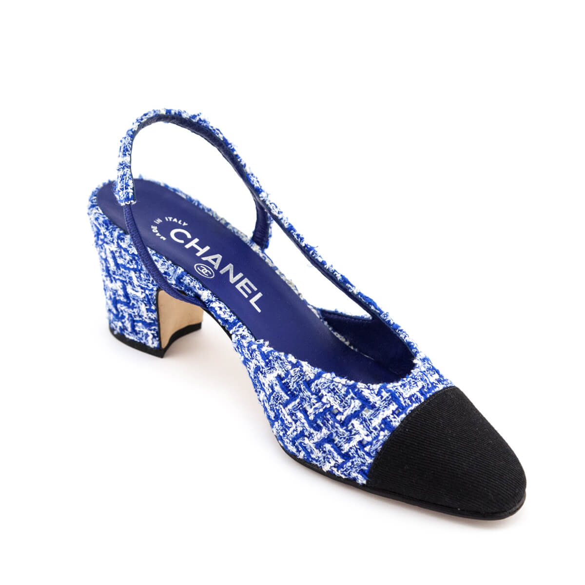 Chanel Blue White Tweed CC Slingback Pumps Shop Preloved
