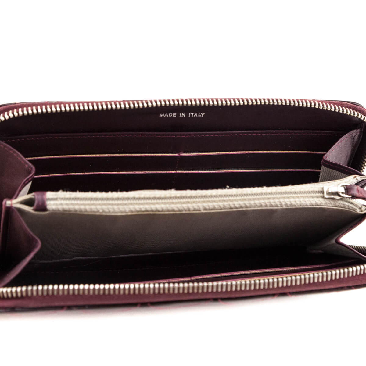 Chanel Burgundy Patent Quilted CC Large Zip Around Wallet