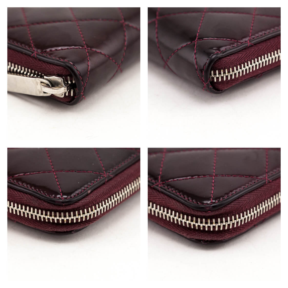 Chanel Burgundy Patent Quilted CC Large Zip Around Wallet