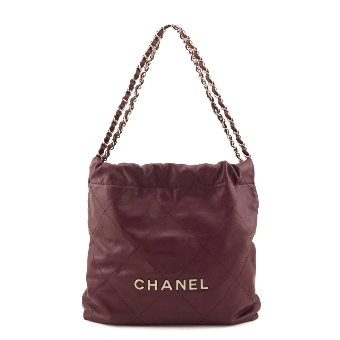 Chanel Burgundy Shiny Calfskin Quilted Small Chanel 22 Hobo