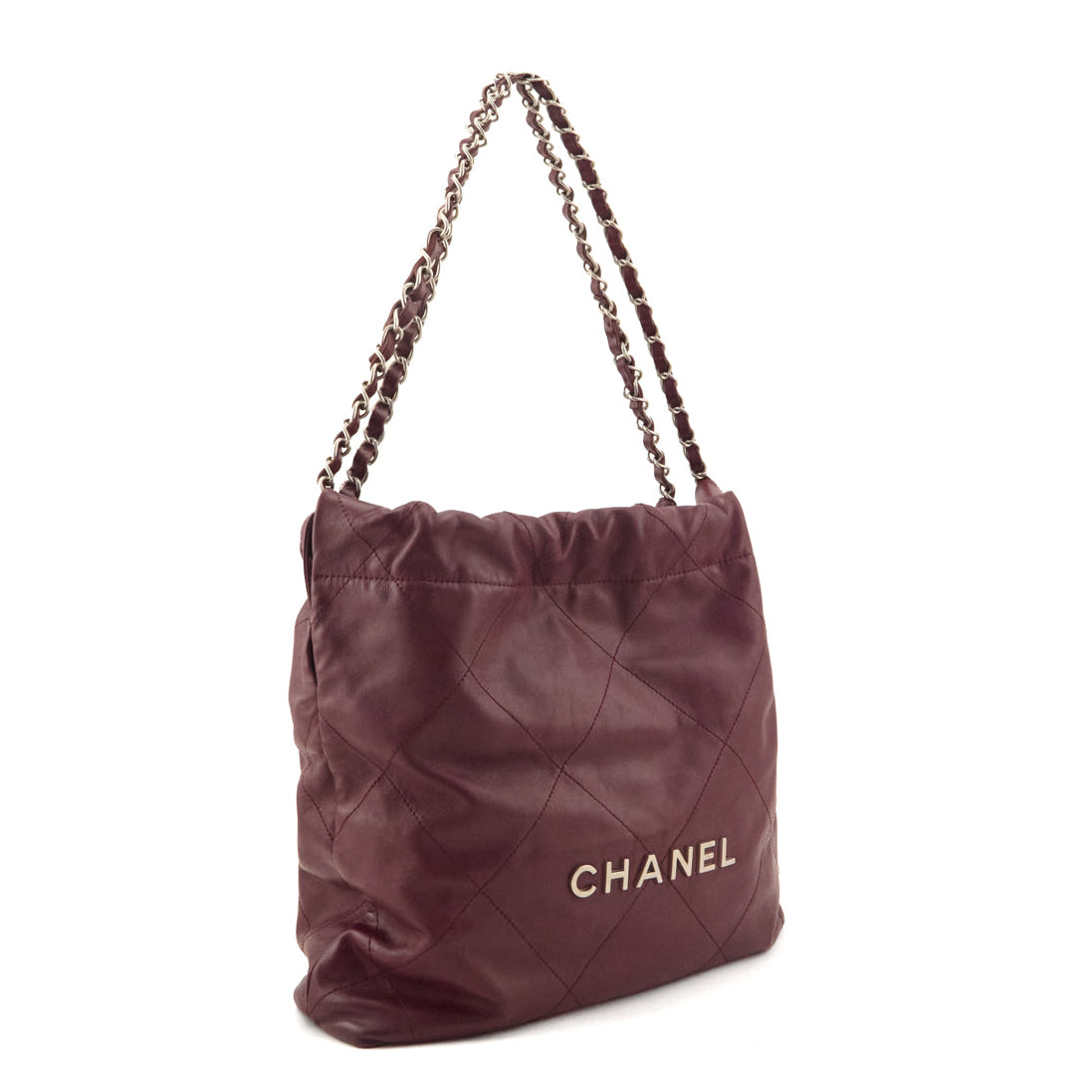 Chanel Burgundy Shiny Calfskin Quilted Small Chanel 22 Hobo