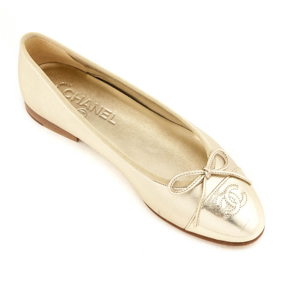 Chanel Gold Cap Toe Ballet Flats Size US 8 | EU 38 - Love that Bag etc - Preowned Authentic Designer Handbags & Preloved Fashions