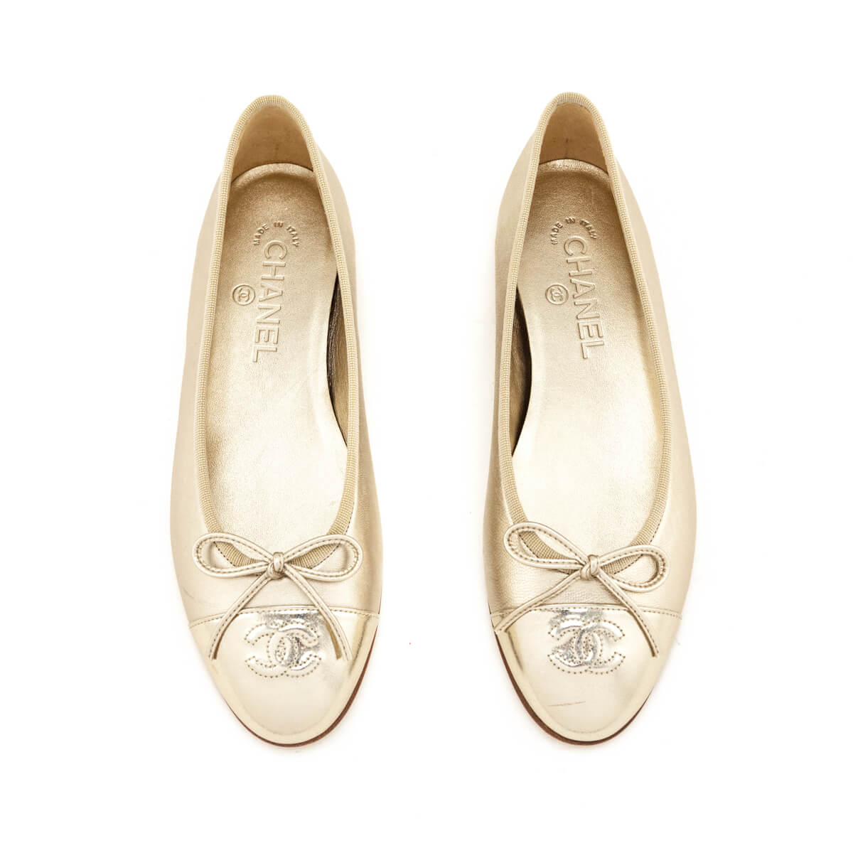 Chanel Gold Cap Toe Ballet Flats Size US 8 | EU 38 - Love that Bag etc - Preowned Authentic Designer Handbags & Preloved Fashions