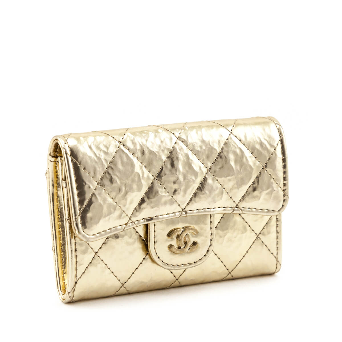 Chanel Gold Metallic Crinkled Flap Card Holder Wallet - Love that Bag etc - Preowned Authentic Designer Handbags & Preloved Fashions