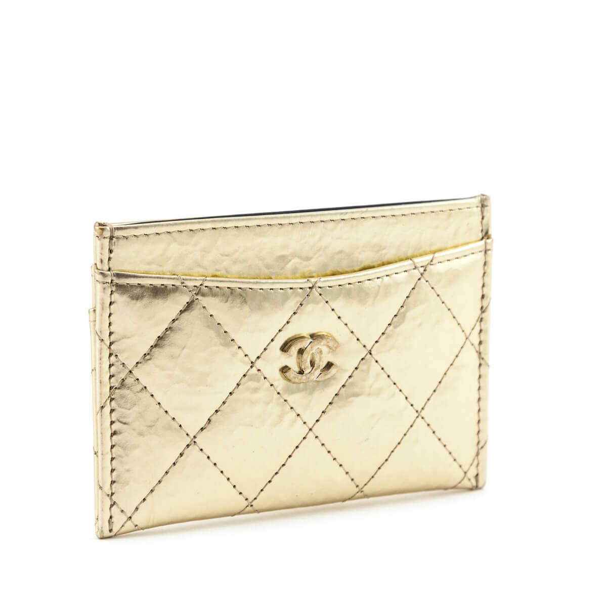 Chanel Gold Metallic Crinkled Quilted Card Holder - Love that Bag etc - Preowned Authentic Designer Handbags & Preloved Fashions