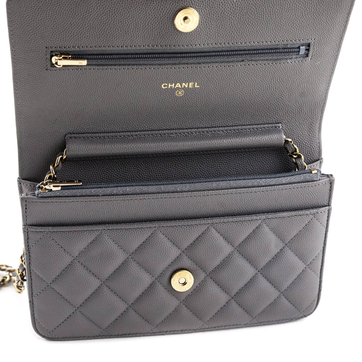 Chanel Gray Caviar Quilted Wallet on Chain WOC