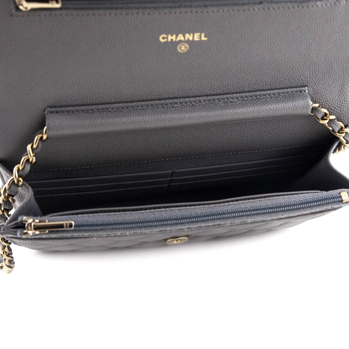 Chanel Gray Caviar Quilted Wallet on Chain WOC