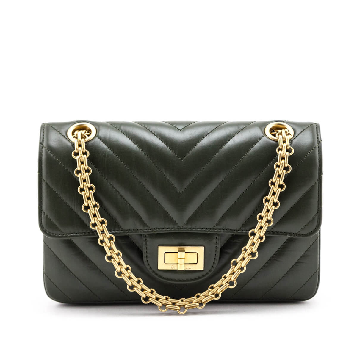 Chanel Green Quilted Aged Calfskin Chevron Mini Reissue Flap Bag