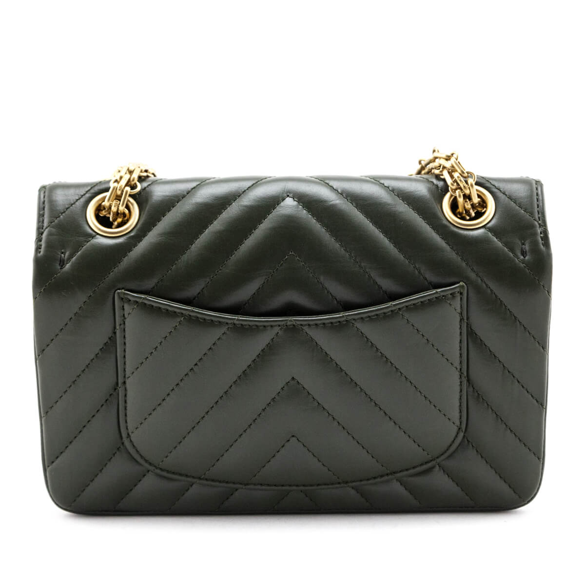 Chanel Metallic Green Chevron Quilted Aged Calfskin Small