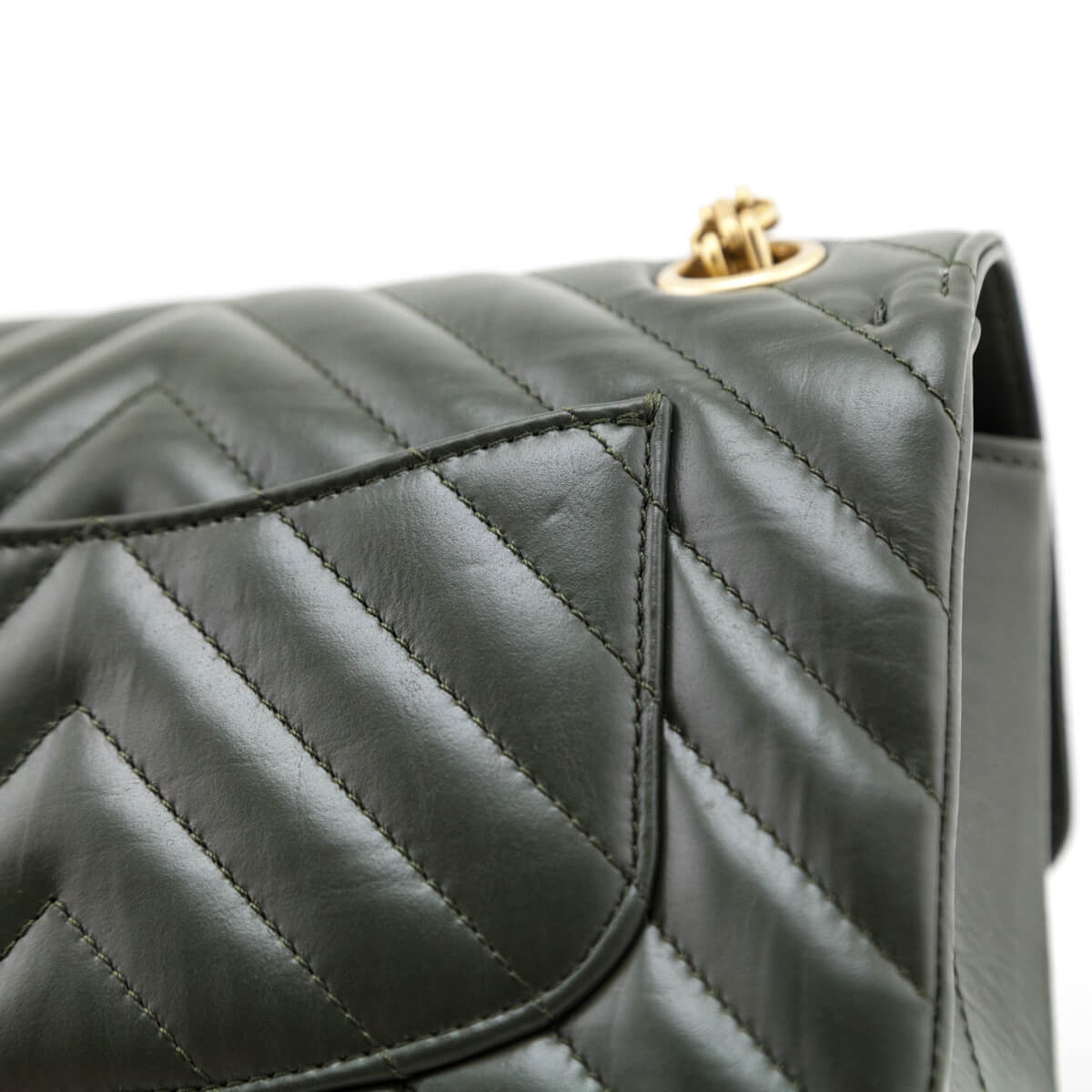 Chanel Metallic Green Chevron Quilted Aged Calfskin Small