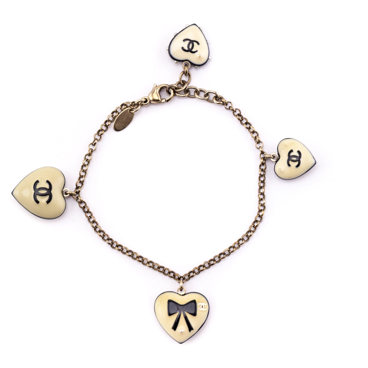 Chanel Ivory Enamel Heart Charm 2006 Bracelet