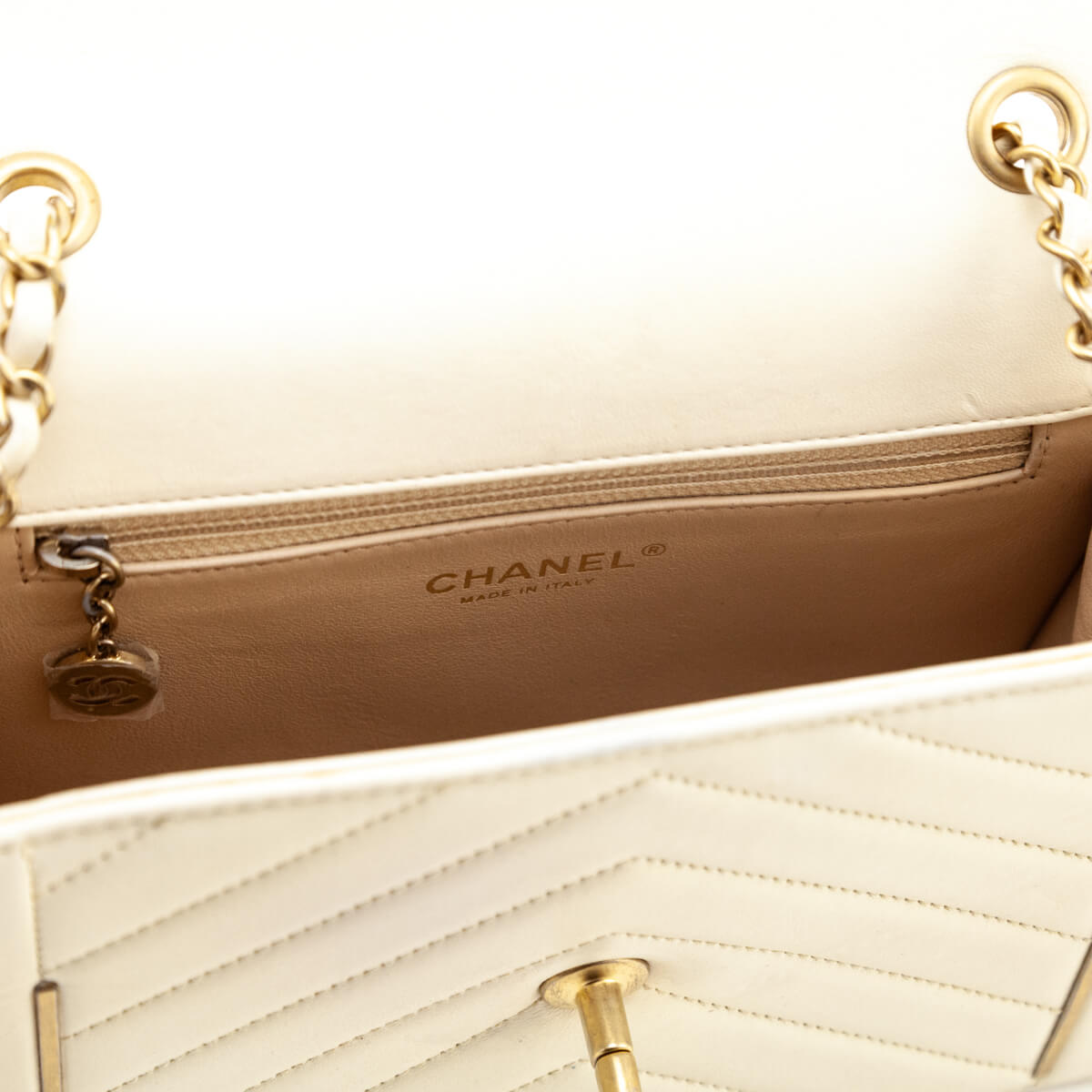 Chanel Ivory Lambskin Reversed Chevron Quilted Flap Bag - Love that Bag etc - Preowned Authentic Designer Handbags & Preloved Fashions