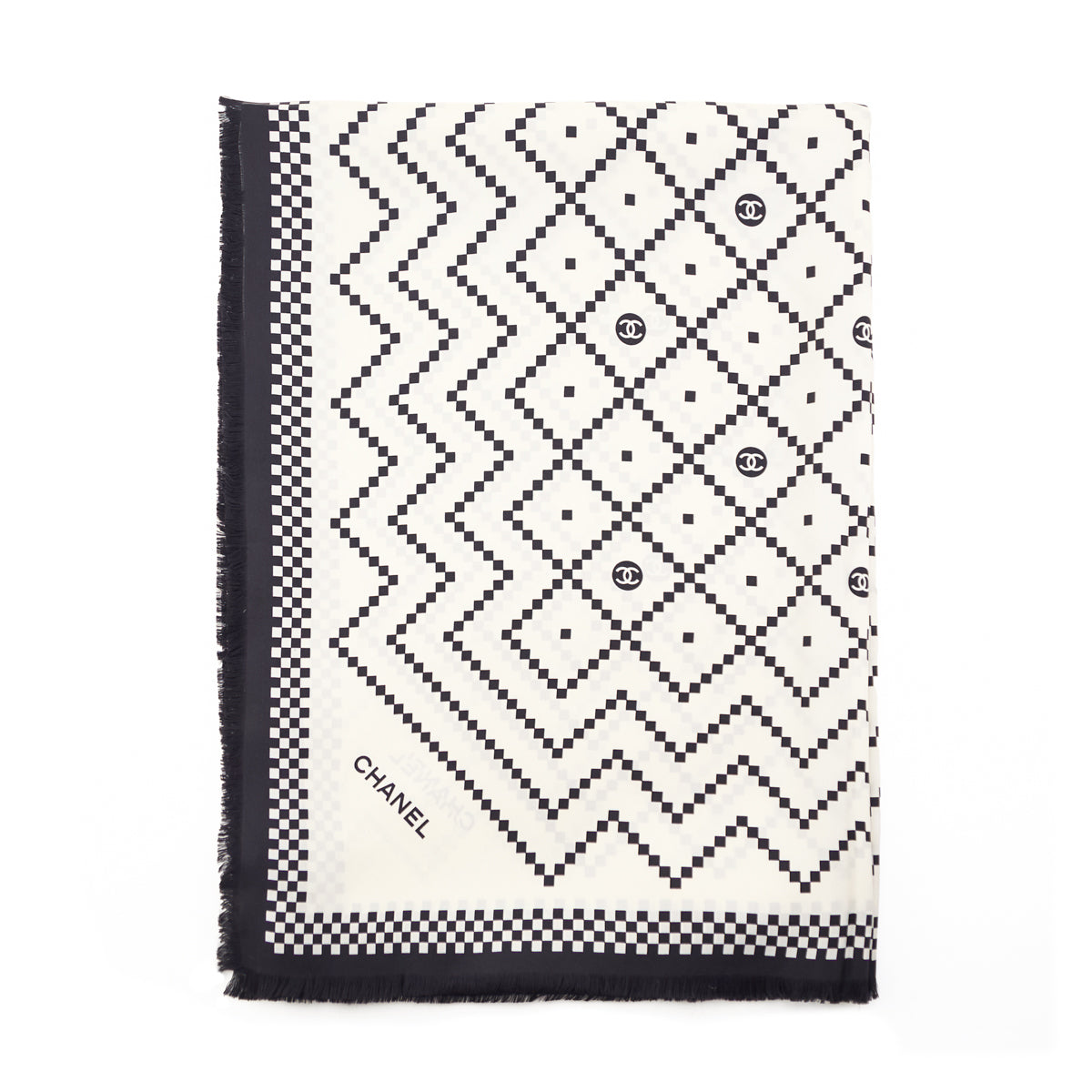 Chanel Ivory & White Geometric 2019 Silk Stole - Love that Bag etc - Preowned Authentic Designer Handbags & Preloved Fashions