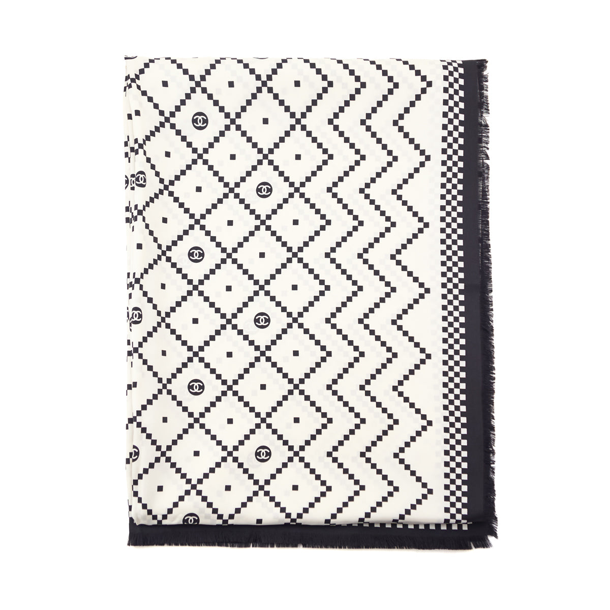 Chanel Ivory & White Geometric 2019 Silk Stole - Love that Bag etc - Preowned Authentic Designer Handbags & Preloved Fashions