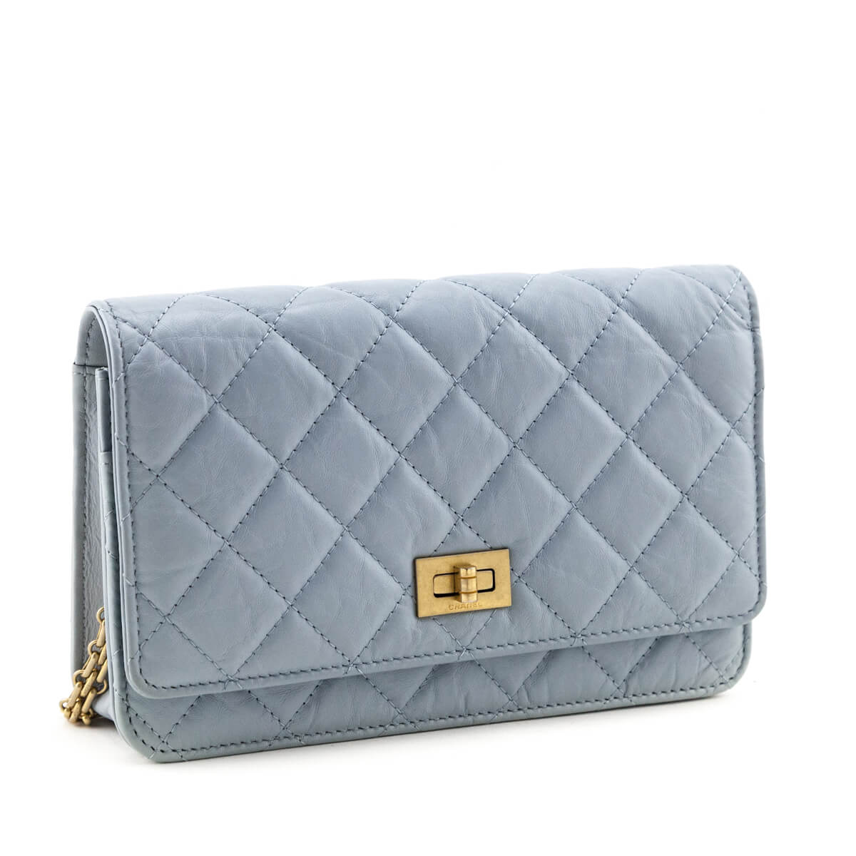 Chanel Light Blue Aged Calfskin Quilted Reissue Wallet On Chain - Love that Bag etc - Preowned Authentic Designer Handbags & Preloved Fashions