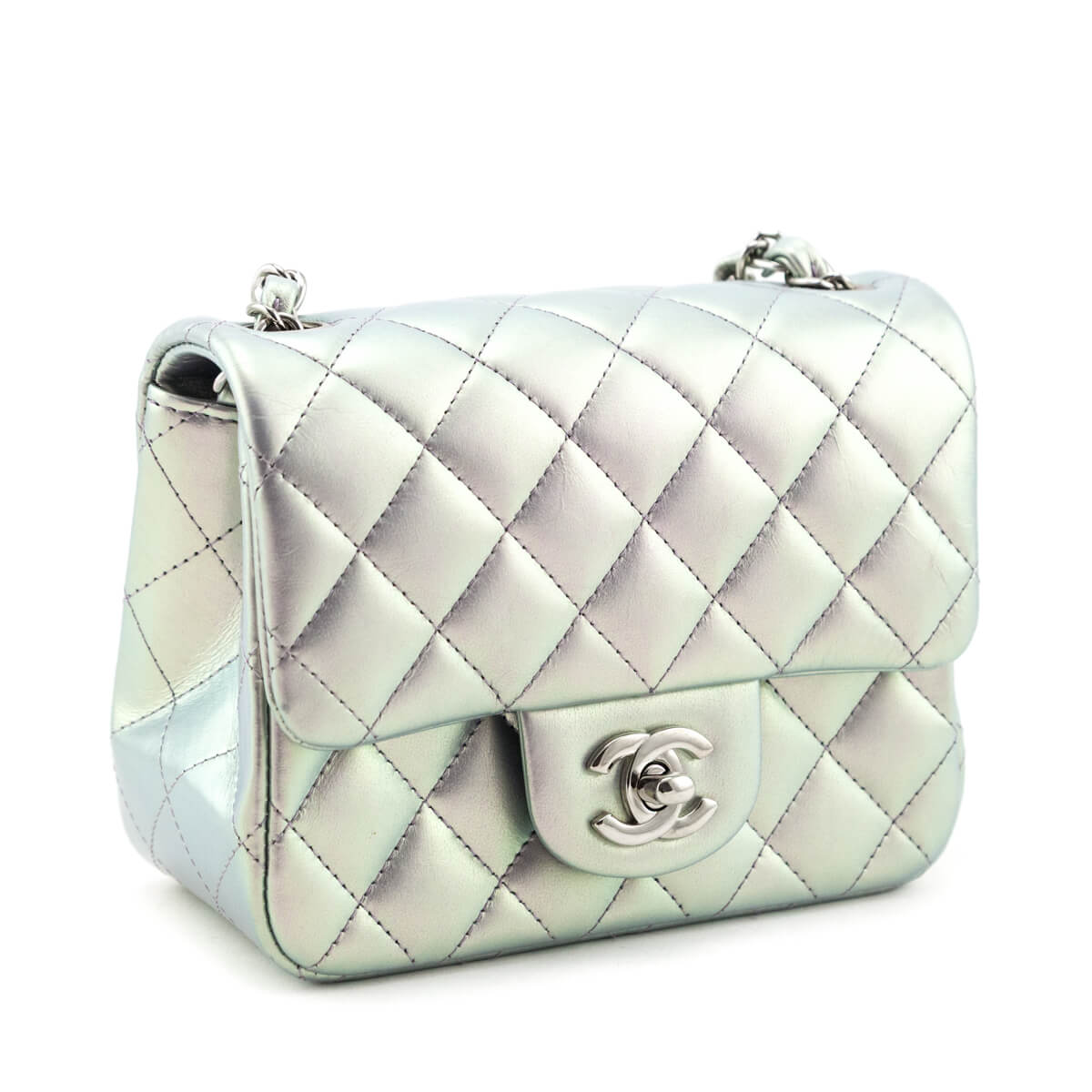 Chanel Light Purple Iridescent Lambskin Quilted Mini Square Flap