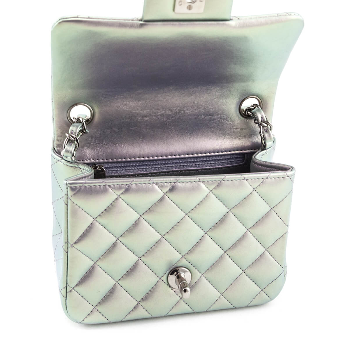 Chanel Light Purple Iridescent Lambskin Quilted Mini Square Flap