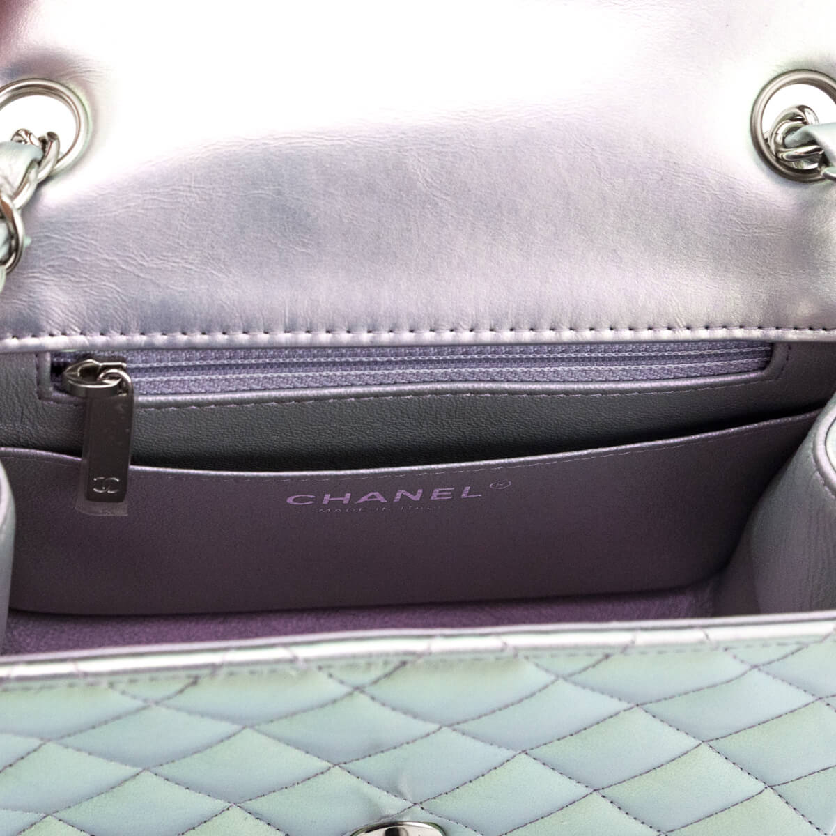 Chanel Light Purple Iridescent Lambskin Quilted Mini Square Flap