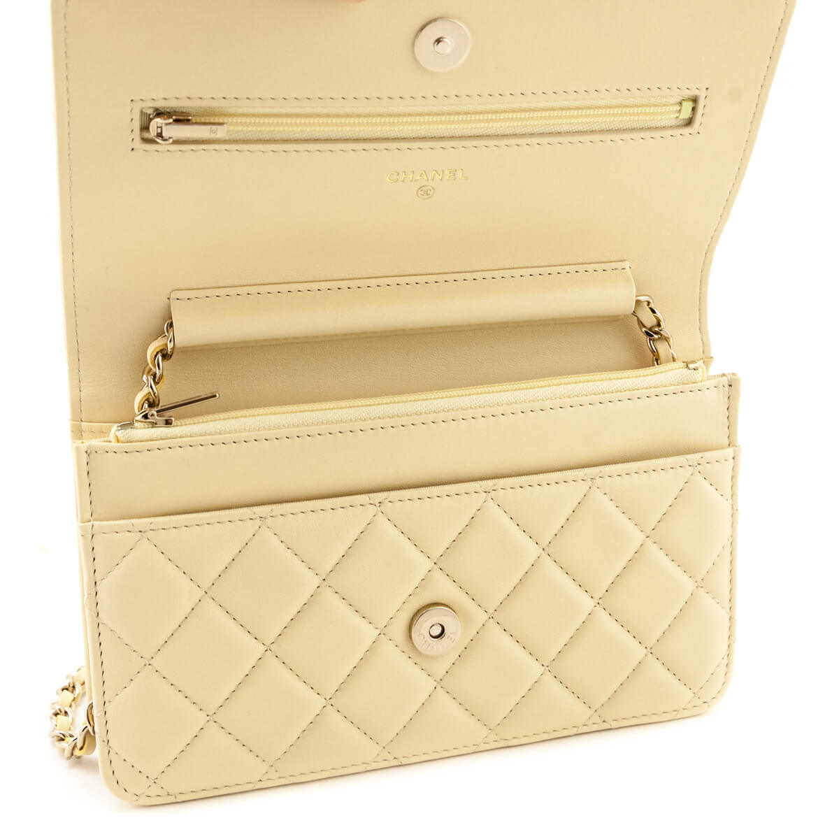 Chanel Light Yellow Lambskin Quilted Wallet On Chain - Love that Bag etc - Preowned Authentic Designer Handbags & Preloved Fashions