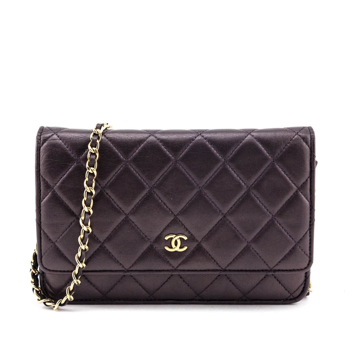 Chanel Dark Mauve Metallic Quilted Lambskin Wallet On Chain - Love that Bag etc - Preowned Authentic Designer Handbags & Preloved Fashions