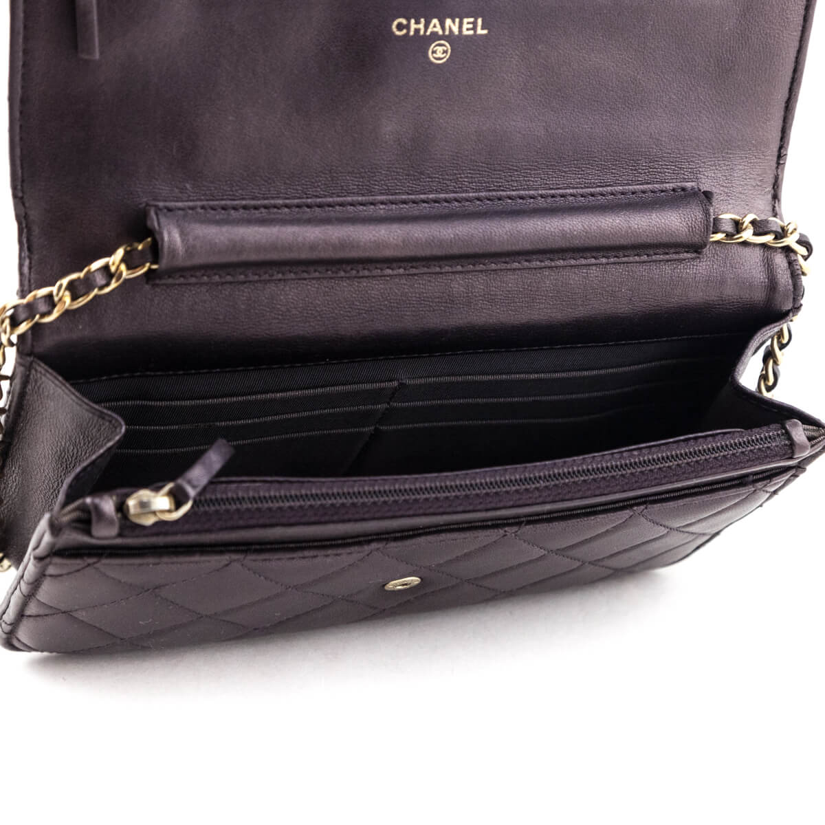 Chanel Dark Mauve Metallic Quilted Lambskin Wallet On Chain - Love that Bag etc - Preowned Authentic Designer Handbags & Preloved Fashions