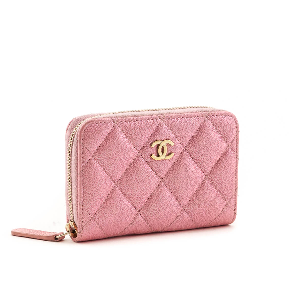 Chanel Metallic Iridescent Pink Quilted Calfskin Classic Zipped Coin Purse - Love that Bag etc - Preowned Authentic Designer Handbags & Preloved Fashions
