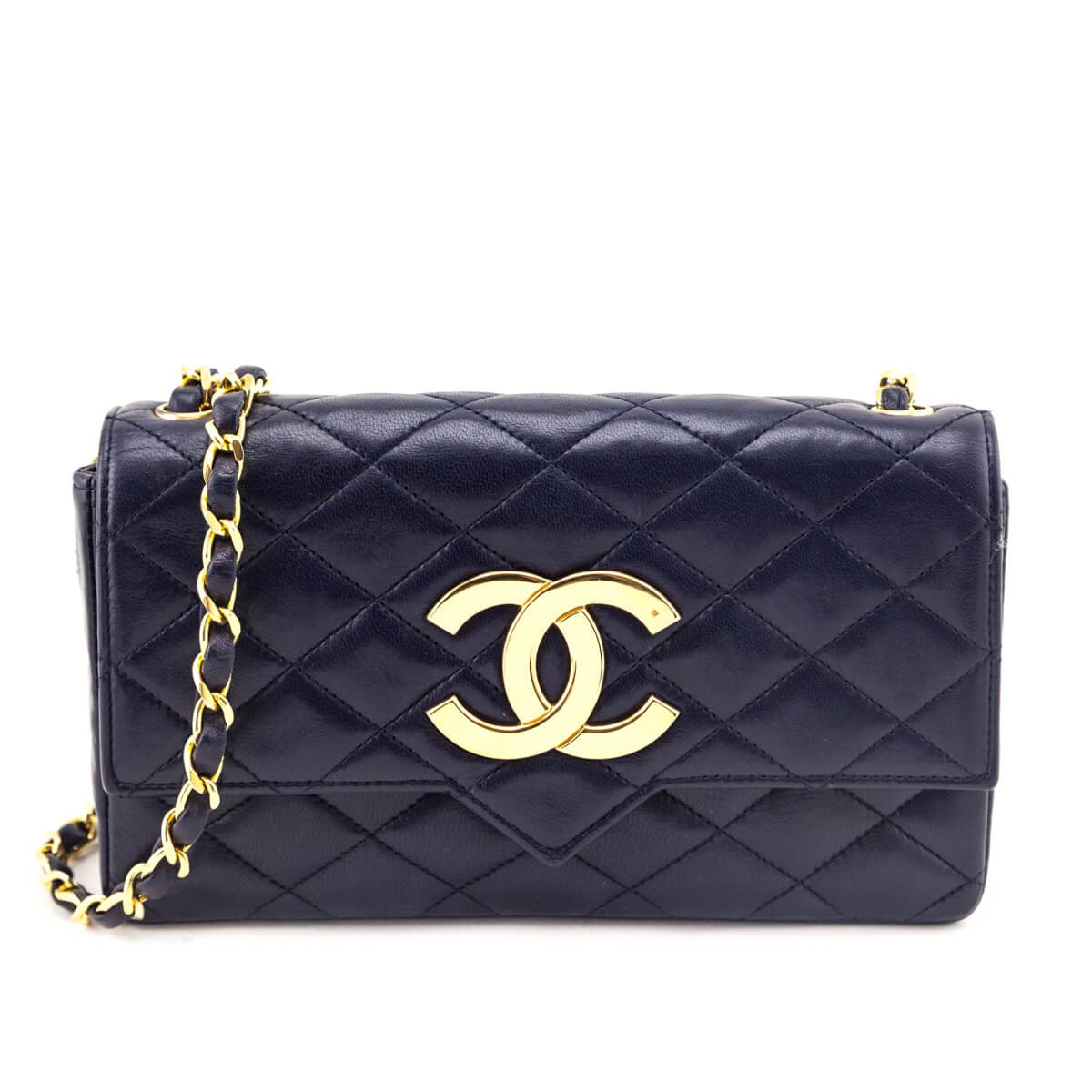 Chanel Navy Blue Lambskin Quilted Vintage Pointed Flap Bag - Love that Bag etc - Preowned Authentic Designer Handbags & Preloved Fashions