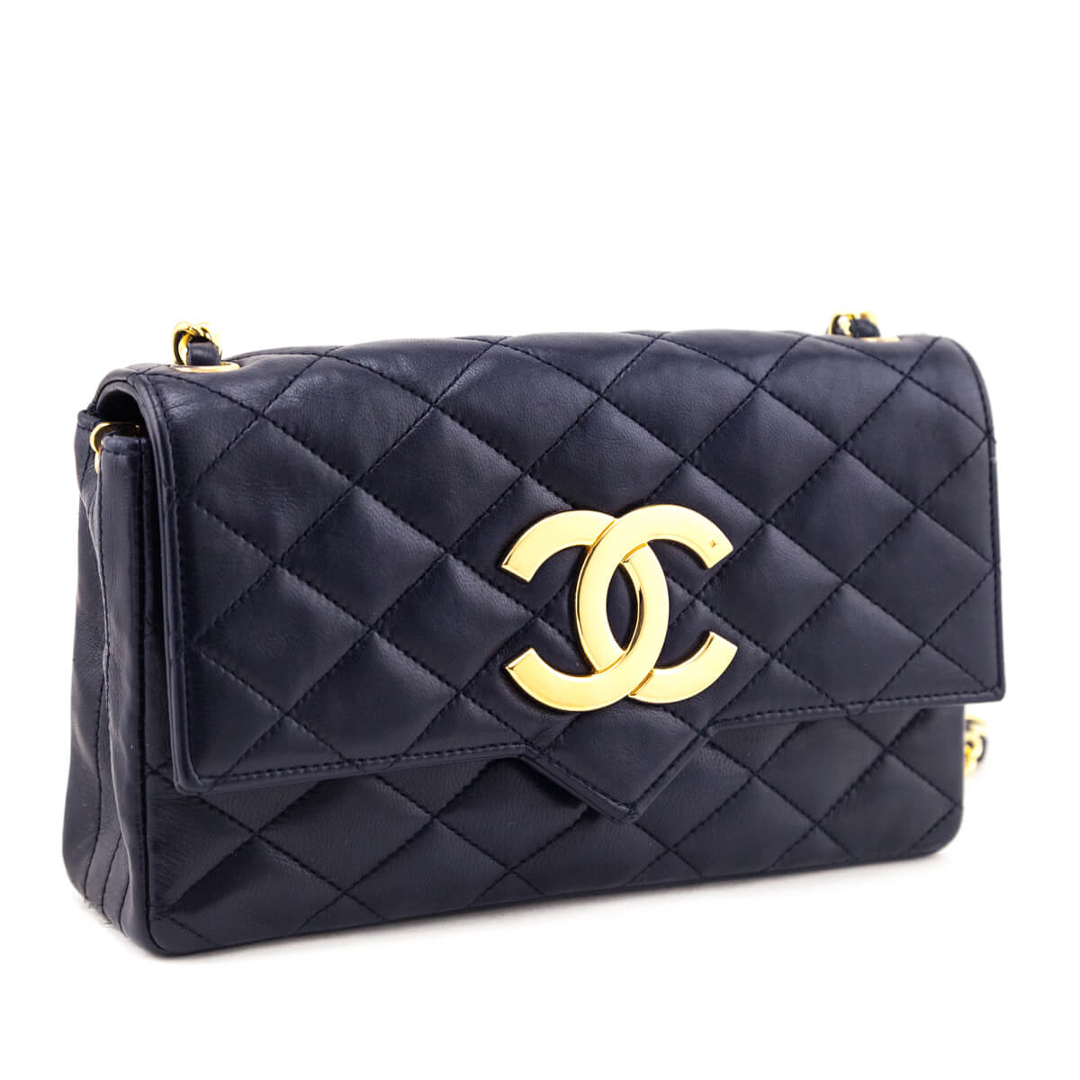 Chanel Navy Blue Lambskin Quilted Vintage Pointed Flap Bag - Love that Bag etc - Preowned Authentic Designer Handbags & Preloved Fashions
