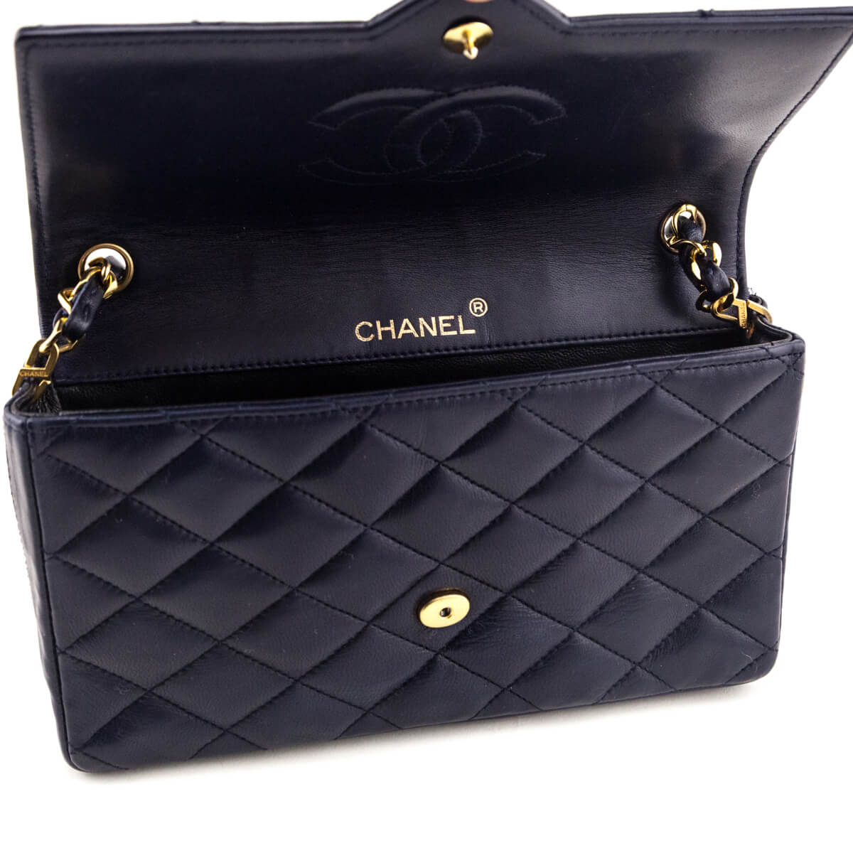 Chanel Navy Blue Lambskin Quilted Vintage Pointed Flap Bag - Love that Bag etc - Preowned Authentic Designer Handbags & Preloved Fashions