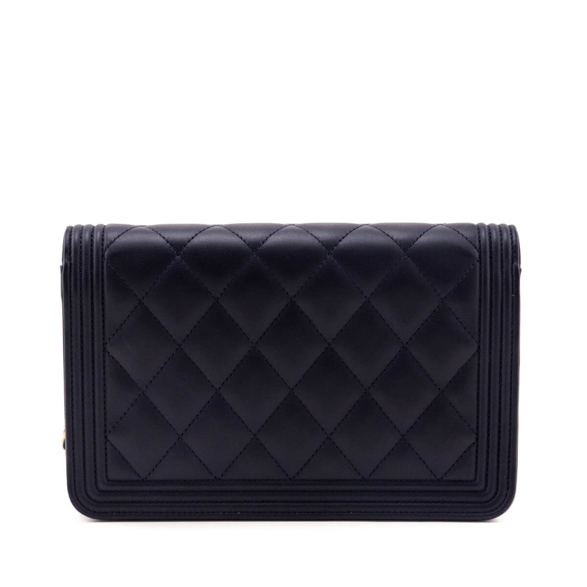 Chanel Navy Calfskin Quilted Boy Wallet On Chain WOC