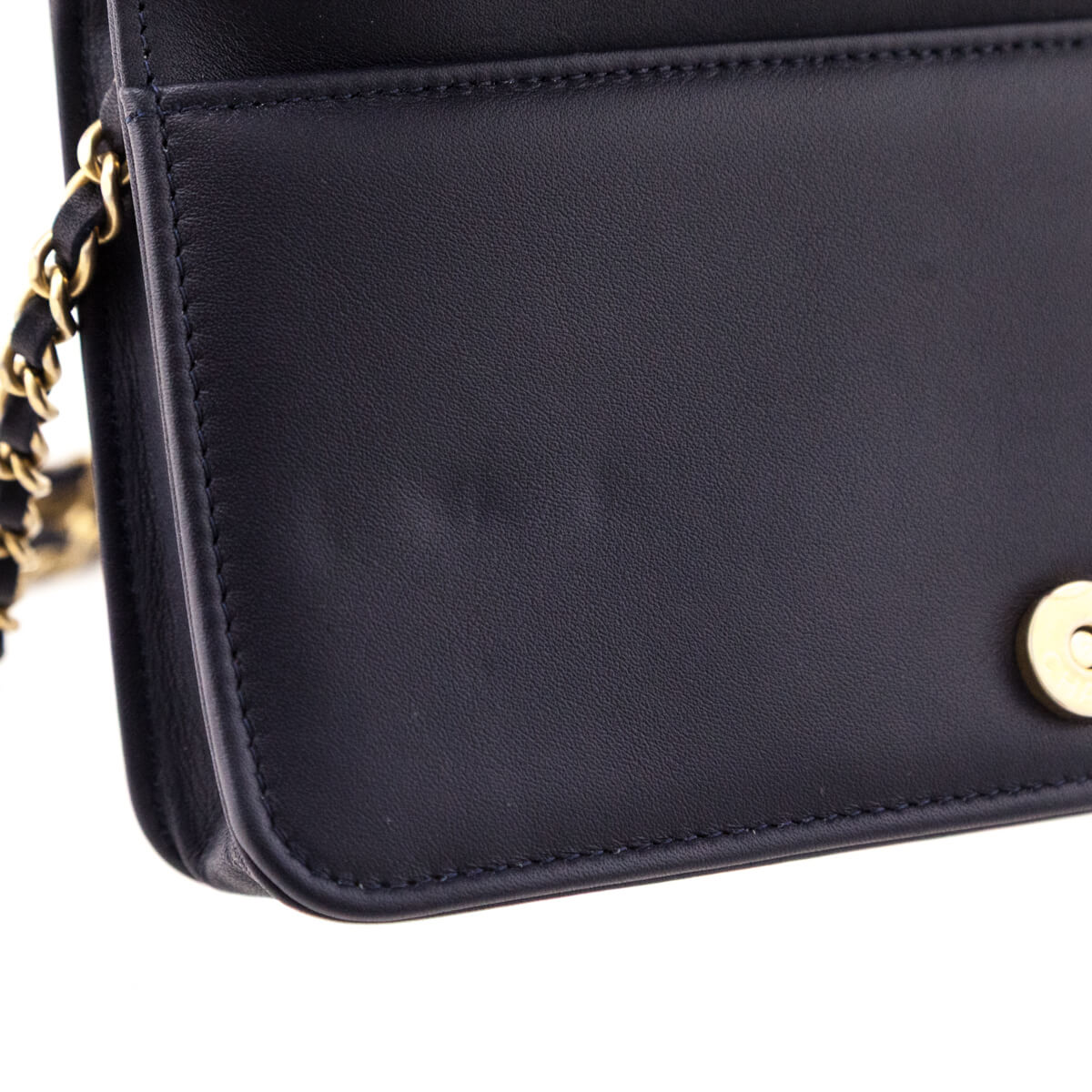 Chanel Navy Calfskin Quilted Boy Wallet On Chain WOC