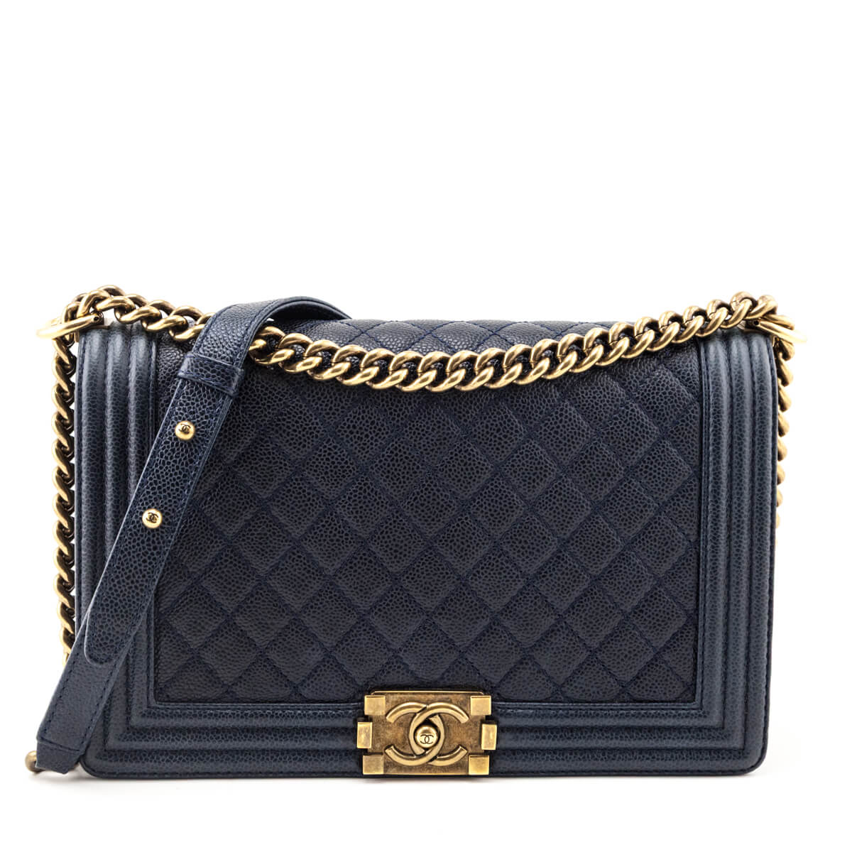 Chanel Navy Caviar Quilted New Medium Boy Flap Bag - Love that Bag etc - Preowned Authentic Designer Handbags & Preloved Fashions