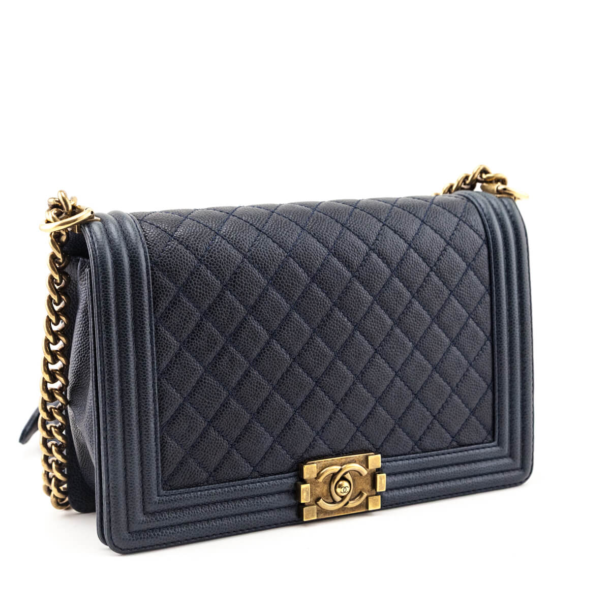 Chanel Navy Caviar Quilted New Medium Boy Flap Bag - Love that Bag etc - Preowned Authentic Designer Handbags & Preloved Fashions