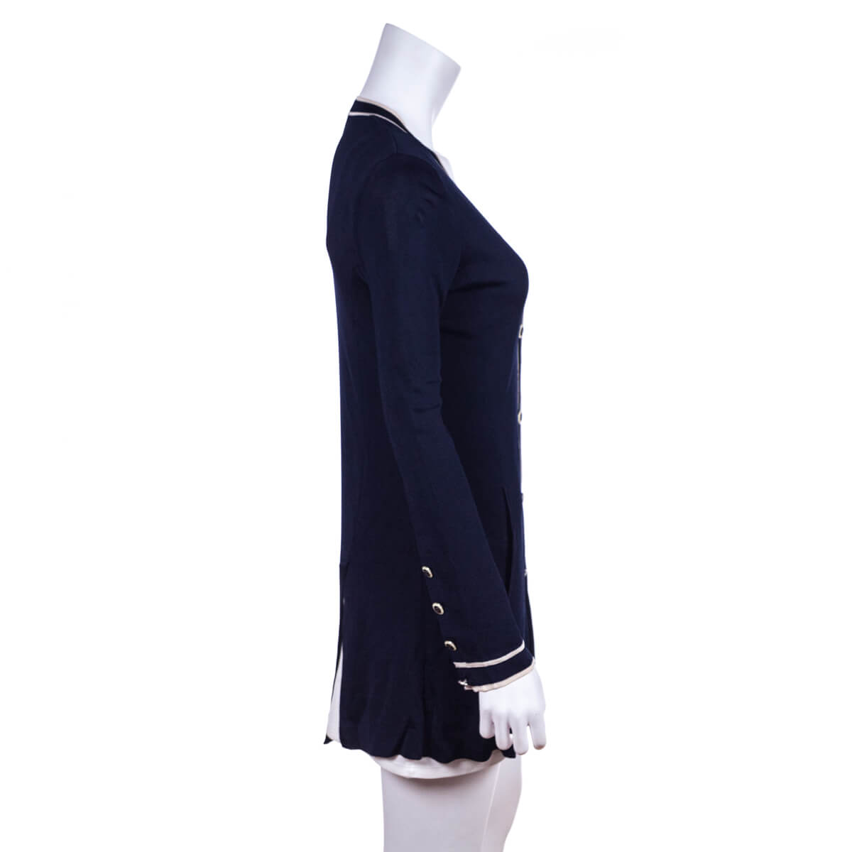 Chanel Navy Knit V-Neck Cardigan Size XS | FR 36 - Love that Bag etc - Preowned Authentic Designer Handbags & Preloved Fashions