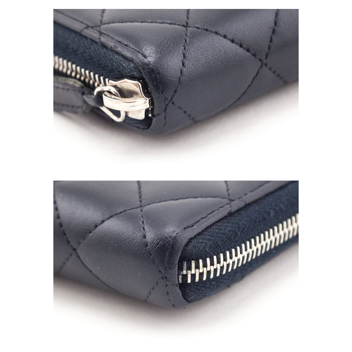 Chanel Navy Lambskin Quilted Zip Around Wallet