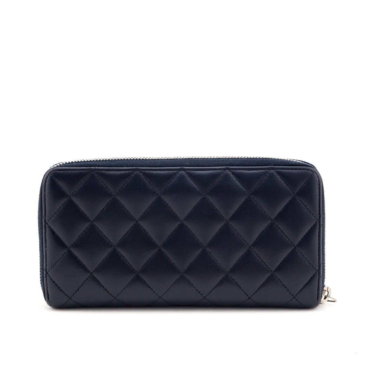 Chanel Navy Lambskin Quilted Zip Around Wallet