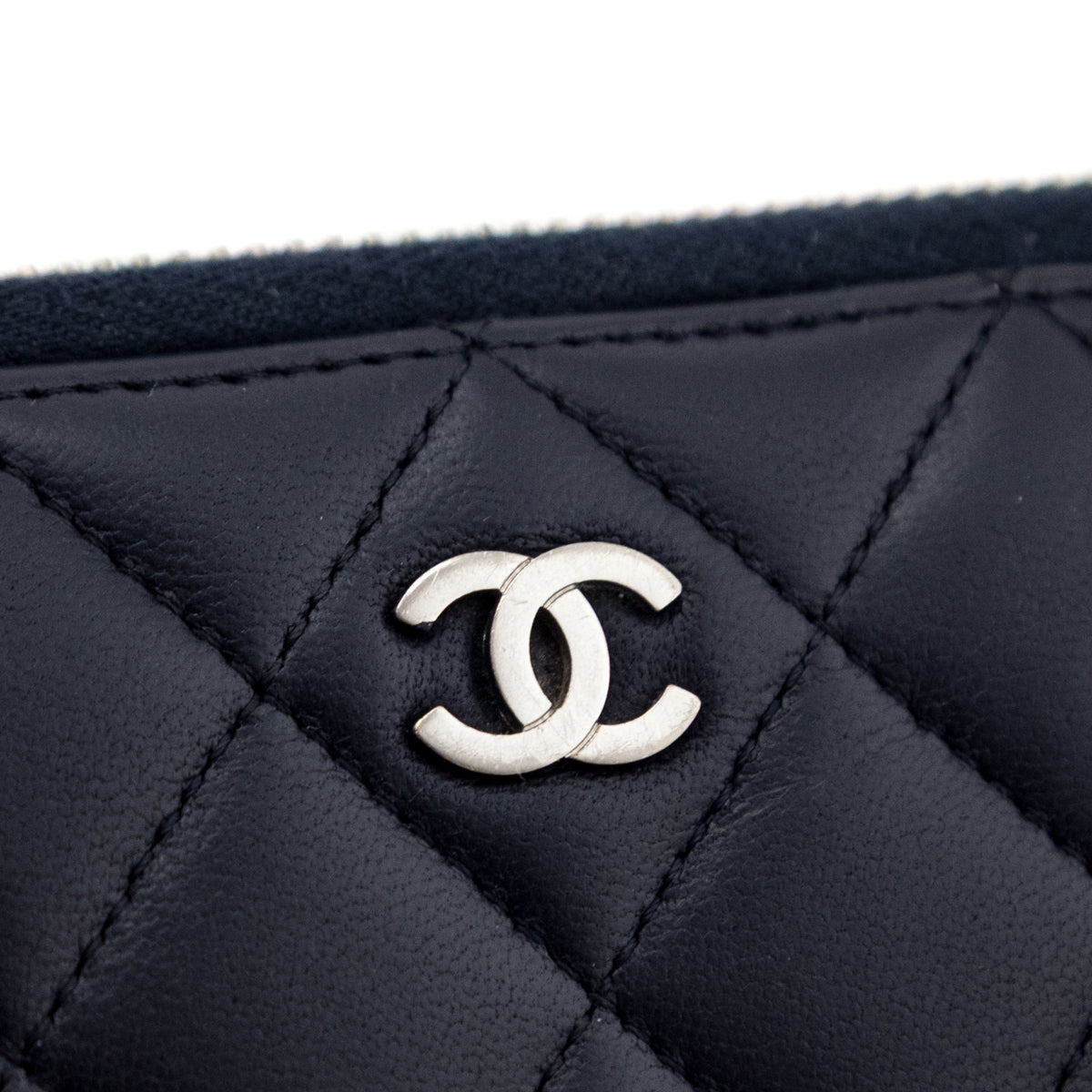 Chanel Navy Lambskin Quilted Zip Around Wallet