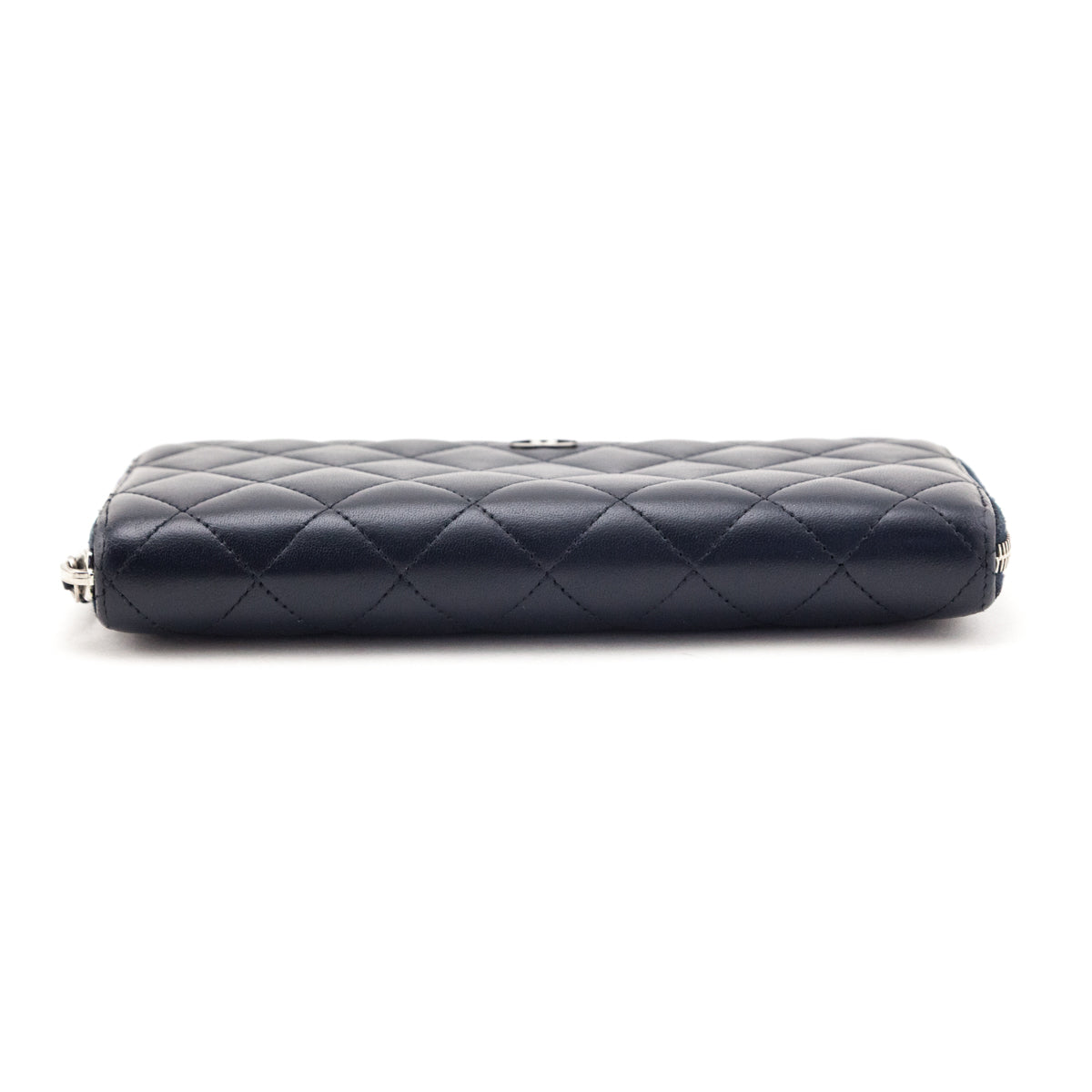 Chanel Navy Lambskin Quilted Zip Around Wallet