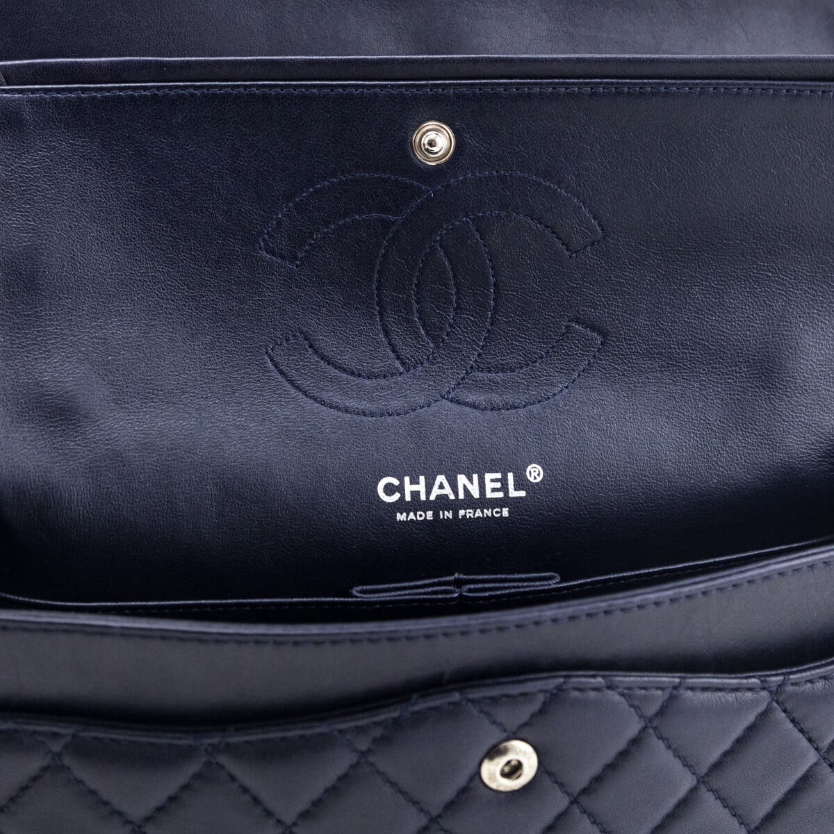 Chanel Navy Quilted Lambskin Medium Soft Double Flap Bag
