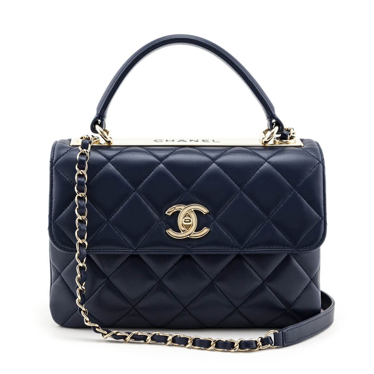 Chanel Navy Quilted Lambskin Small Trendy CC Top Handle Flap Bag - Love that Bag etc - Preowned Authentic Designer Handbags & Preloved Fashions