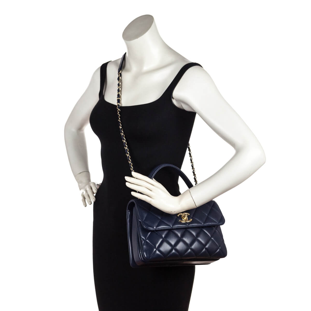 Chanel Large Trendy CC Handle Flap Bag in Navy Blue Lambskin | Dearluxe