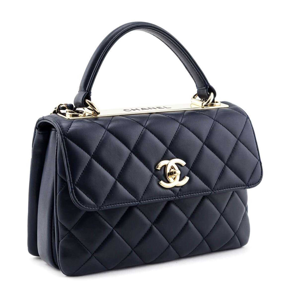 Chanel Navy Quilted Lambskin Small Trendy CC Top Handle Flap Bag - Love that Bag etc - Preowned Authentic Designer Handbags & Preloved Fashions