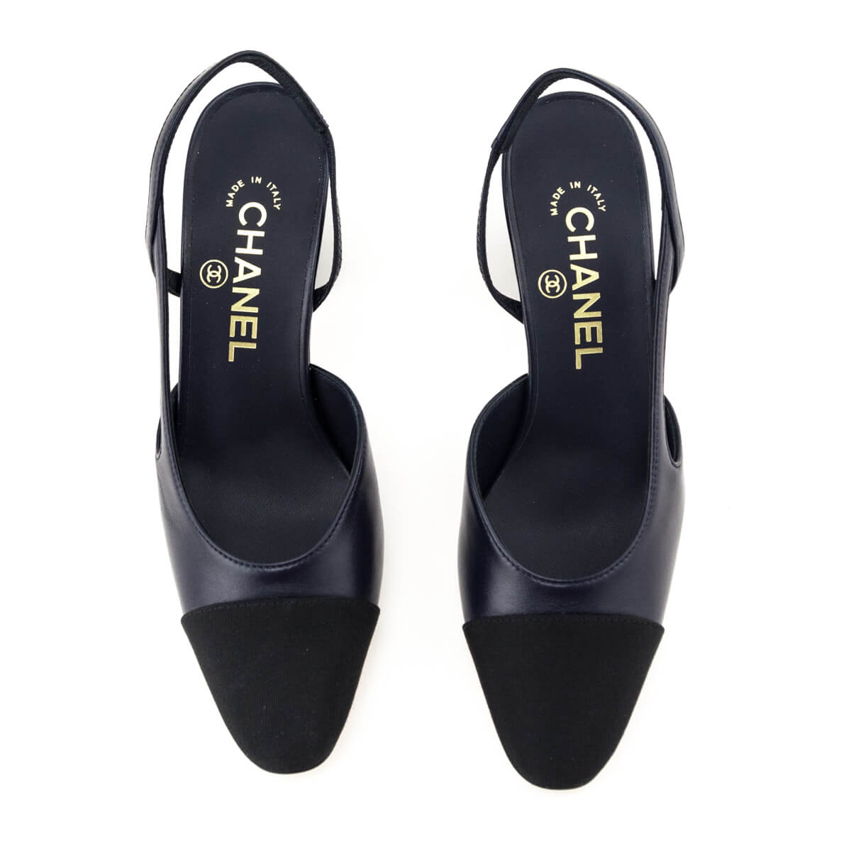 Chanel Navy Leather & Black Cap Toe CC Slingback Pumps Size US 6 | EU 36 - Love that Bag etc - Preowned Authentic Designer Handbags & Preloved Fashions