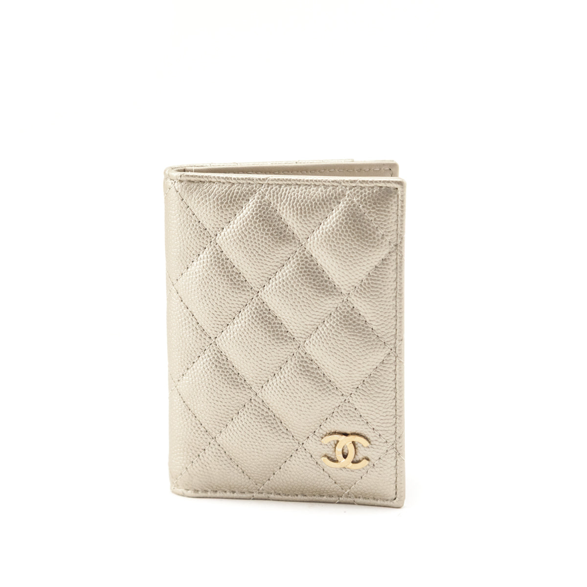 Chanel Pale Gold Caviar Quilted CC Bi-Fold Card Case