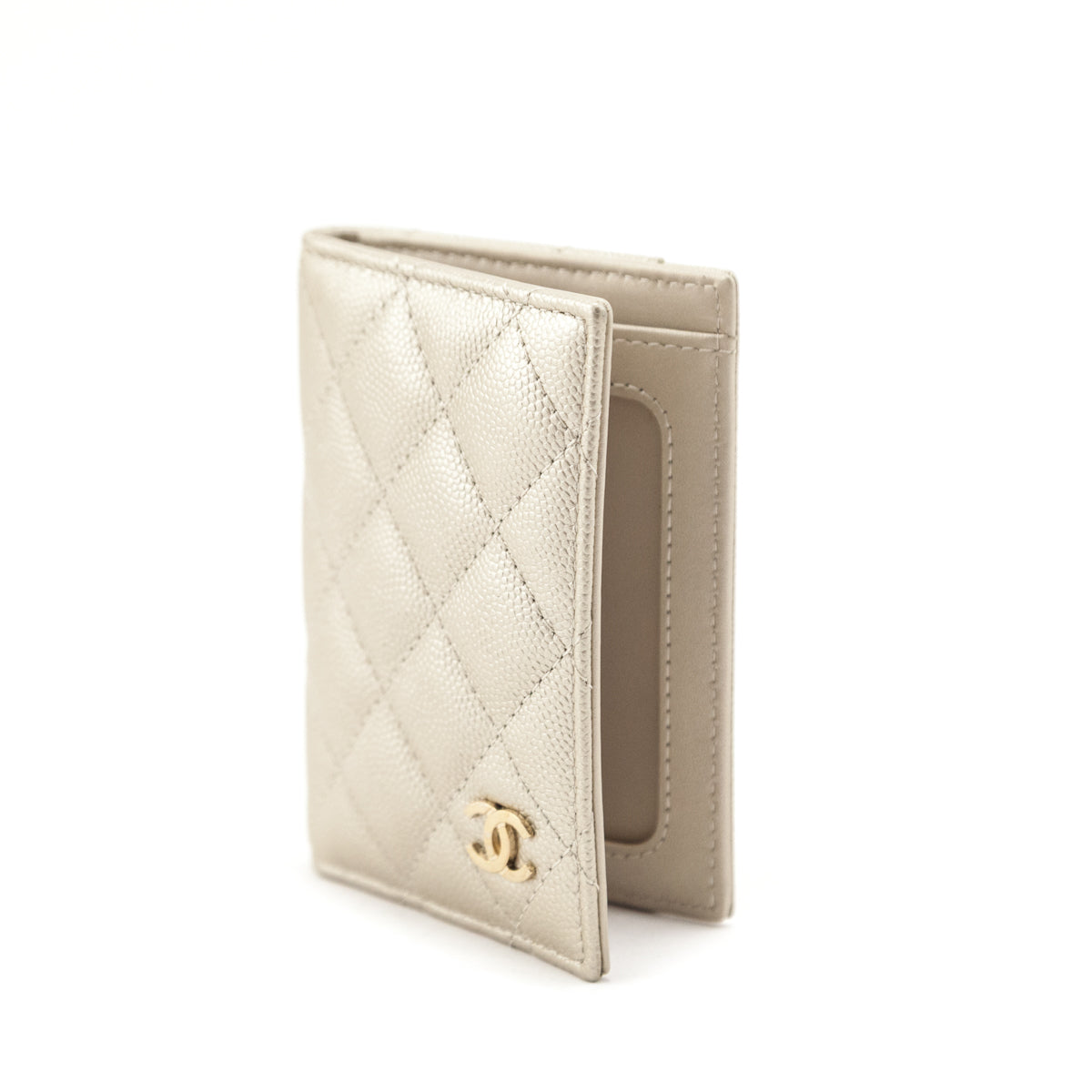 Chanel Pale Gold Caviar Quilted CC Bi-Fold Card Case