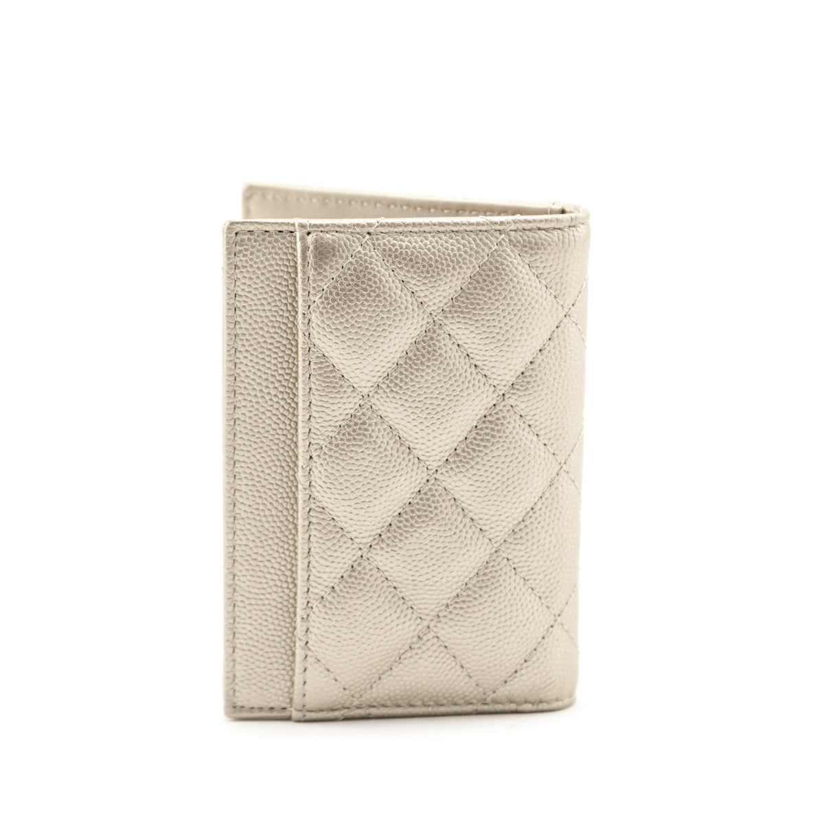 Chanel Pale Gold Caviar Quilted CC Bi-Fold Card Case
