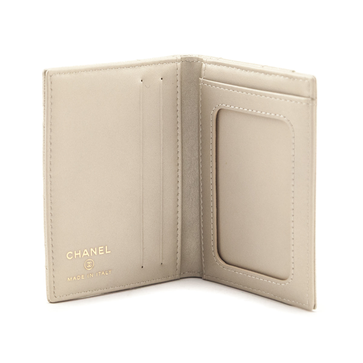 Chanel Pale Gold Caviar Quilted CC Bi-Fold Card Case