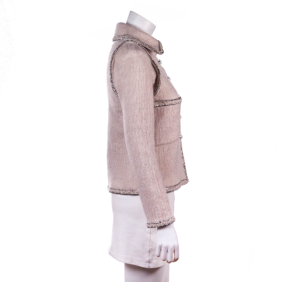 Chanel Pale Pink Mohair Silver Trim Single Breasted Jacket