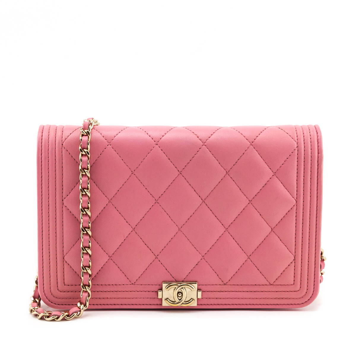 Chanel Pink Calfskin Quilted Boy Wallet On Chain WOC - Love that Bag etc - Preowned Authentic Designer Handbags & Preloved Fashions