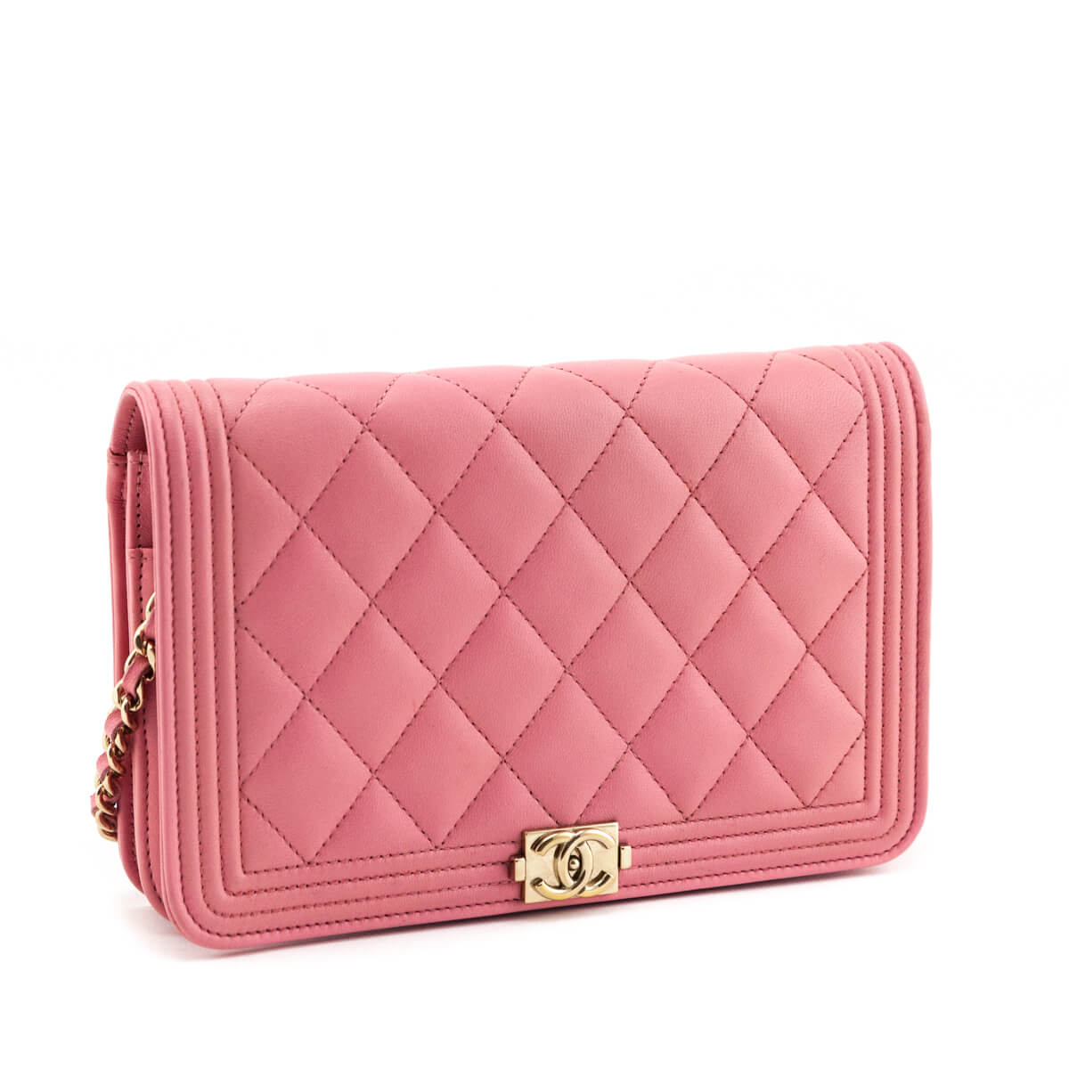 Chanel Pink Calfskin Quilted Boy Wallet On Chain WOC - Love that Bag etc - Preowned Authentic Designer Handbags & Preloved Fashions